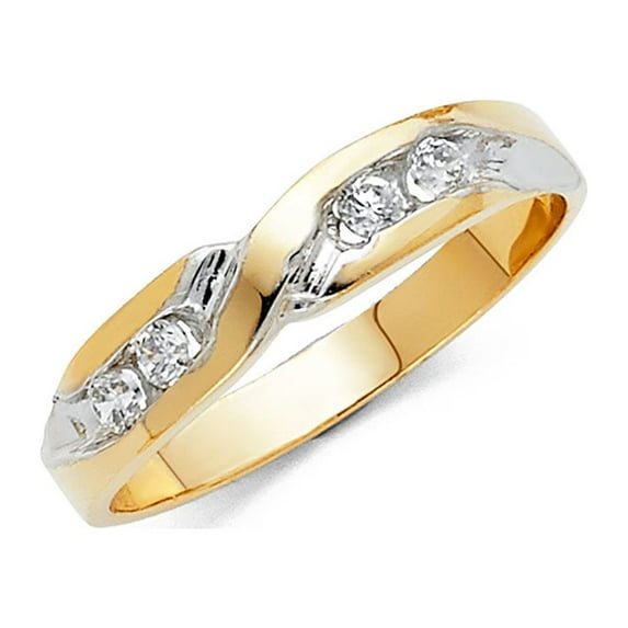 Solid 14k White and Yellow Gold Ring Two Tone Cubic Zirconia CZ Mens Anniversary Wedding Band Size 7