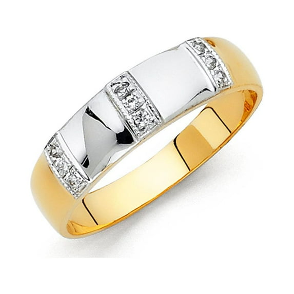 Solid 14k White and Yellow Gold Ring Two Tone Round Cubic Zirconia CZ Mens Anniversary Wedding Band Size 12