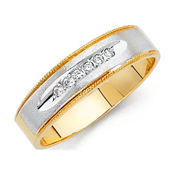 Solid 14k White and Yellow Gold Ring Two Tone Round Cubic Zirconia CZ Mens Anniversary Wedding Band Size 12