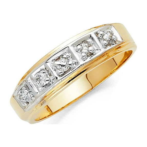 Solid 14k White and Yellow Gold Ring Two Tone Round Cubic Zirconia CZ Mens Anniversary Wedding Band Size 8