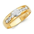 thumbnail image 1 of Solid 14k White and Yellow Gold Ring Two Tone Round Cubic Zirconia CZ Mens Anniversary Wedding Band Size 8, 1 of 2