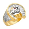 thumbnail image 1 of Solid 14k White and Yellow Gold Two Tone Horse Shoe Mens Cubic Zirconia CZ Ring Size 8.5, 1 of 2
