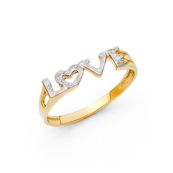 Solid 14k White and Yellow Gold Two Tone Love Ring Size 8