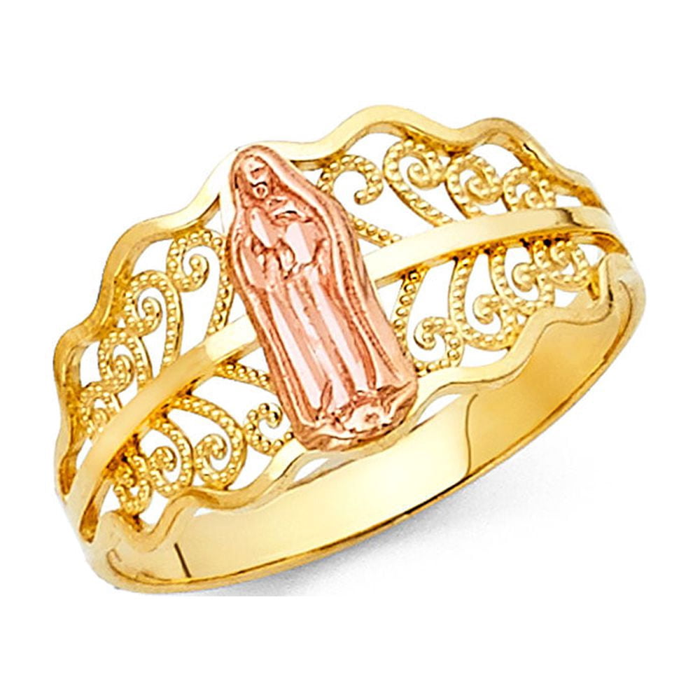 Solid 14k White and Yellow Gold Two Tone Our Lady of Guadalupe Virgin ...