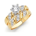 thumbnail image 1 of Solid 14k White and Yellow Gold Two Tone Round Cubic Zirconia CZ Ladies Wedding Band And Engagement Bridal Ring Two Piece Set Size 5.5, 1 of 2