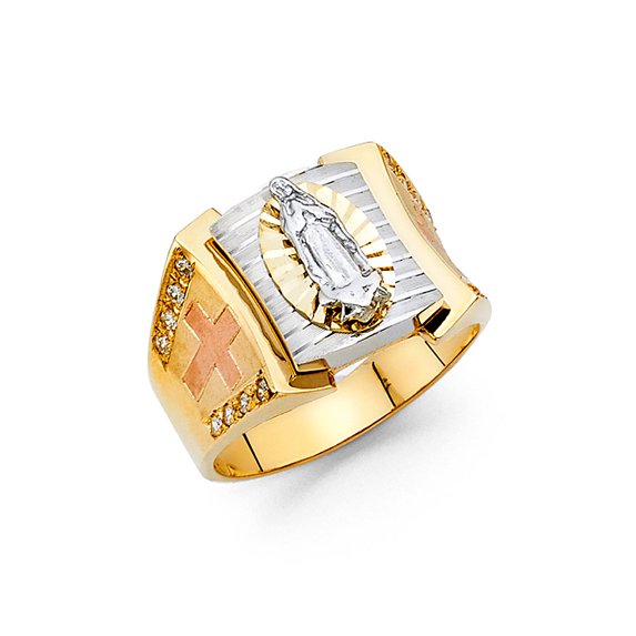 Solid 14k White and Yellow Gold Two Tone Round Cubic Zirconia CZ Mens Ring Size 10.5