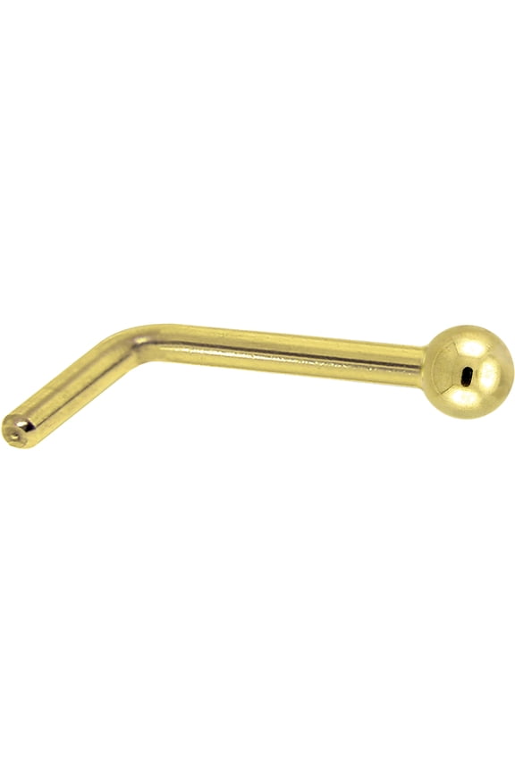 Solid 14k Yellow Gold 1.5mm Ball L Shaped Nose Ring 20 Gauge 1/4"
