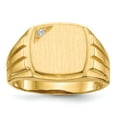 thumbnail image 1 of Solid 14k Yellow Gold 11.5x12mm Grooved Sides Open Back VS Diamond Men's Engravable Monogram Signet Ring Band Size 11.5 (.017 cttw.), 1 of 6