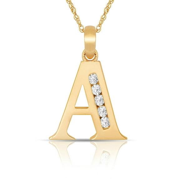 Solid 14k Yellow Gold 18 Inch Small Channel-set (A-Z) CZ Letter Name Personalized Monogram Initial Necklace (7mm X 14mm)