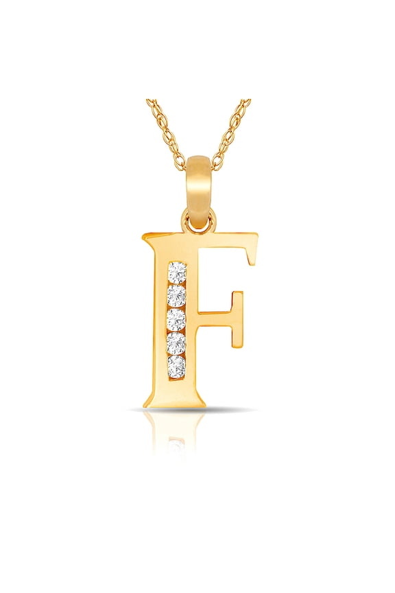 Solid 14k Yellow Gold 18 Inch Small Channel-set (A-Z) CZ Letter Name Personalized Monogram Initial Necklace (7mm X 14mm)
