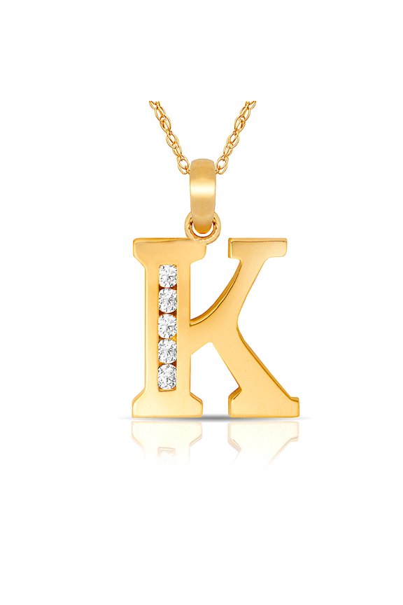 Solid 14k Yellow Gold 18 Inch Small Channel-set (A-Z) CZ Letter Name Personalized Monogram Initial Necklace (7mm X 14mm)