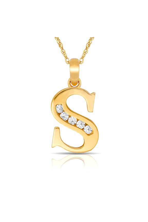 Solid 14k Yellow Gold 18 Inch Small Channel-set (A-Z) CZ Letter Name Personalized Monogram Initial Necklace (7mm X 14mm)