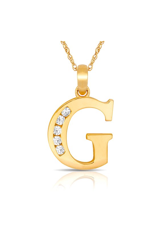 Solid 14k Yellow Gold 18 Inch Small Channel-set (A-Z) CZ Letter Name Personalized Monogram Initial Necklace (7mm X 14mm)