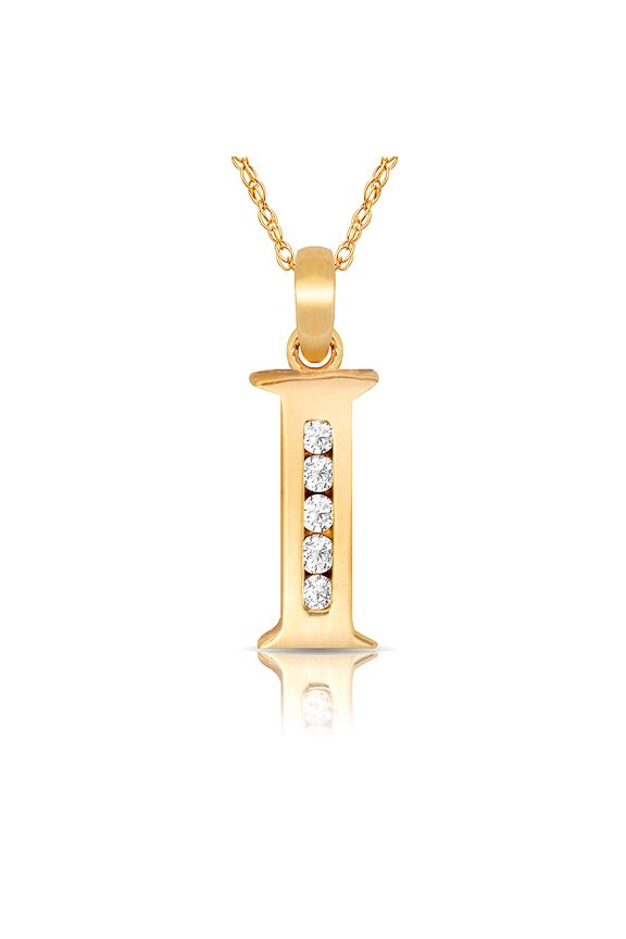 Solid 14k Yellow Gold 18 Inch Small Channel-set (A-Z) CZ Letter Name Personalized Monogram Initial Necklace (7mm X 14mm)