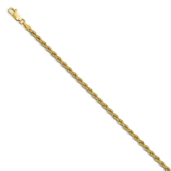 Solid 14k Yellow Gold 2.75mm Rope Chain Bracelet - with Secure Lobster Lock Clasp 8"