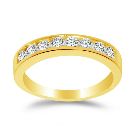Solid 14k Yellow Gold 3.5mm Round Cut Eight Stone Anniversary Ring Wedding Band CZ Cubic Zirconia 3/4 cttw. , Size 5