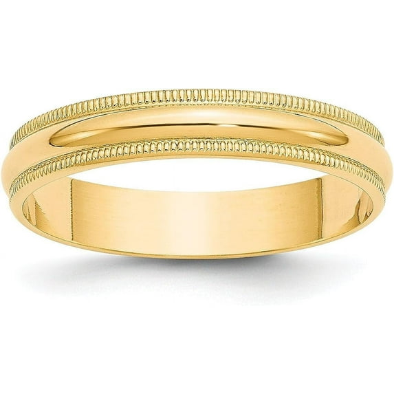 Solid 14k Yellow Gold 4.2mm Lightweight Milgrain Half Round Wedding Band Size 9.5 - Ring Size 9.5