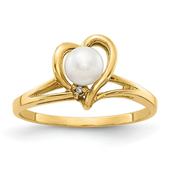 Solid 14k Yellow Gold 4.5mm Freshwater Cultured Pearl Diamond Ring Band Size 5