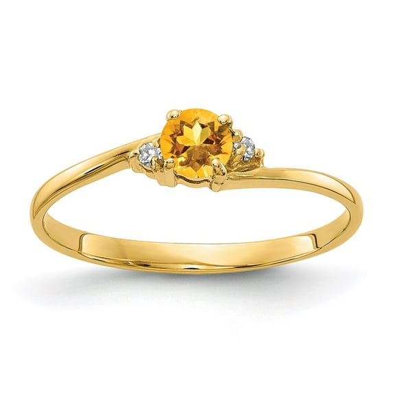 Solid 14k Yellow Gold 4mm Citrine Yellow November Gemstone VS Diamond Engagement Ring Size 8.5 (.016 cttw.)