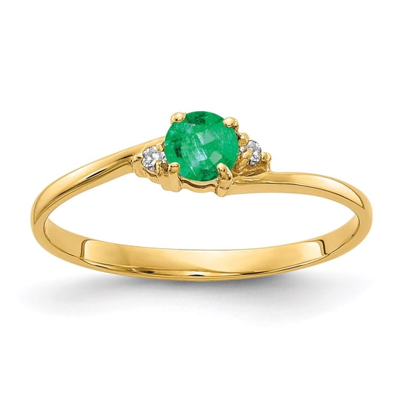 Solid 14k Yellow Gold 4mm Emerald Green May Gemstone Diamond Engagement Ring Size 7.5 (.016 cttw.)