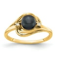 thumbnail image 1 of Solid 14k Yellow Gold 5.5mm Black Freshwater Cultured Pearl VS Diamond Ring Band Size 6 (.03 cttw.), 1 of 3