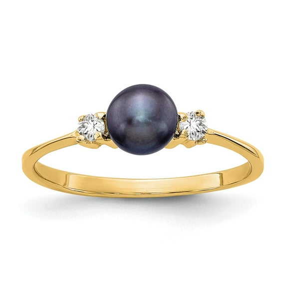 Solid 14k Yellow Gold 5mm Black Freshwater Cultured Pearl Diamond Ring Band Size 8 (.078 cttw.)