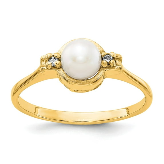 Solid 14k Yellow Gold 5mm Freshwater Cultured Pearl Diamond Ring Band Size 5.5 (.016 cttw.)