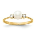 thumbnail image 1 of Solid 14k Yellow Gold 5mm Freshwater Cultured Pearl Diamond Ring Band Size 6.5 (.078 cttw.), 1 of 6