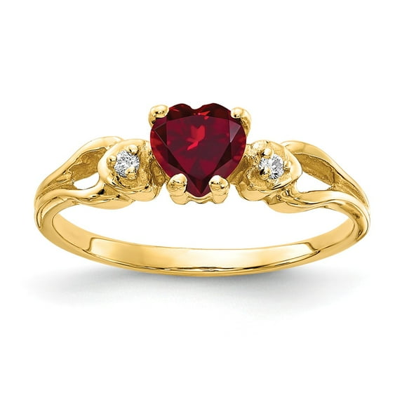 Solid 14k Yellow Gold 5mm Heart Created Ruby Diamond Engagement Ring Size 5.5 (.02 cttw.)