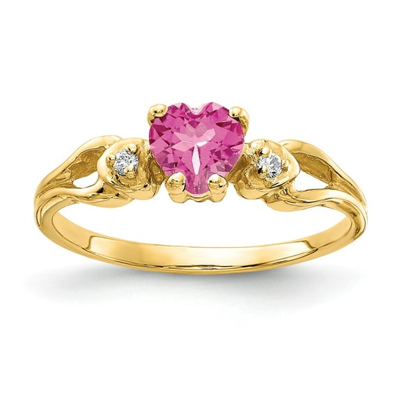 Solid 14k Yellow Gold 5mm Heart Pink Tourmaline October Gemstone Diamond Engagement Ring Size 8