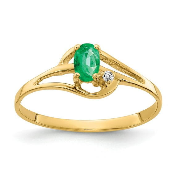 Solid 14k Yellow Gold 5x3mm Oval Emerald Green May Gemstone VS Diamond Engagement Ring Size 6 (.012 cttw.)