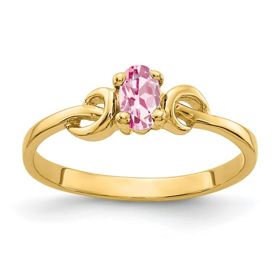 Solid 14k Yellow Gold 5x3mm Oval Pink Tourmaline October Gemstone Engagement Ring Size 6.5