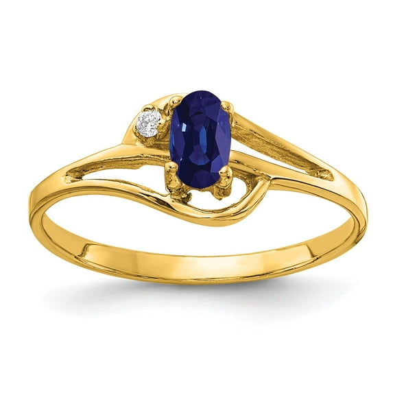 Solid 14k Yellow Gold 5x3mm Oval Sapphire Blue September Gemstone Diamond Engagement Ring Size 7 (.012 cttw.)