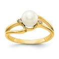 thumbnail image 1 of Solid 14k Yellow Gold 6mm Freshwater Cultured Pearl Diamond Ring Band Size 8 (.02 cttw.), 1 of 3