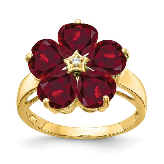 Solid 14k Yellow Gold 6mm Heart Created Ruby Diamond Ring Band Size 5 (.01 cttw.)