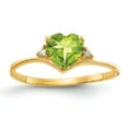 thumbnail image 1 of Solid 14k Yellow Gold 6mm Heart Peridot Green August Gemstone VS Diamond Engagement Ring Size 7.5 (.024 cttw.), 1 of 2