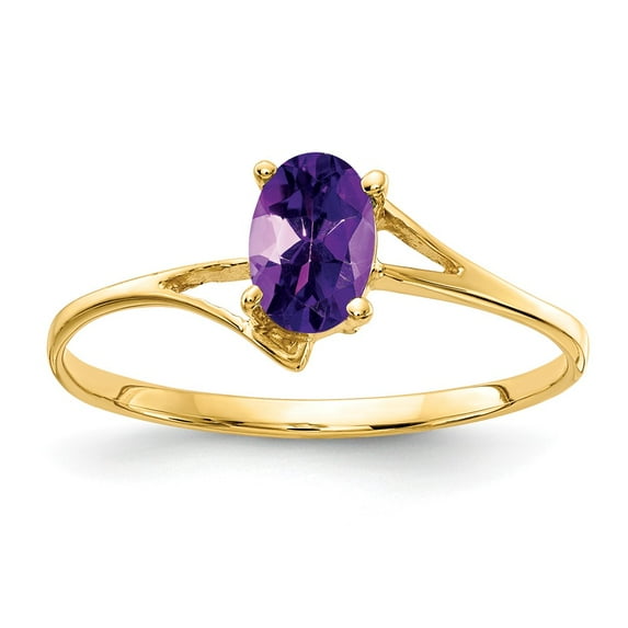 Solid 14k Yellow Gold 6x4mm Oval Amethyst Purple February Gemstone Engagement Ring Size 8