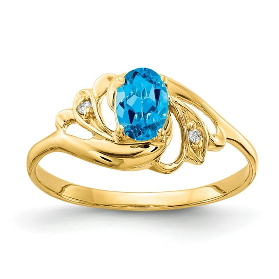 Solid 14k Yellow Gold 6x4mm Oval Blue Topaz Diamond Engagement Ring Size 5.5 (.014 cttw.)