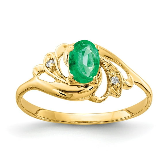 Solid 14k Yellow Gold 6x4mm Oval Emerald Green May Gemstone VS Diamond Engagement Ring Size 8 (.014 cttw.)