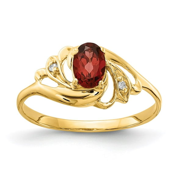 Solid 14k Yellow Gold 6x4mm Oval Garnet January Red Gemstone Diamond Engagement Ring Size 8 (.014 cttw.)