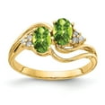 thumbnail image 1 of Solid 14k Yellow Gold 6x4mm Oval Peridot Green August Gemstone Checker Diamond Engagement Ring Size 8.5 (.048 cttw.), 1 of 2