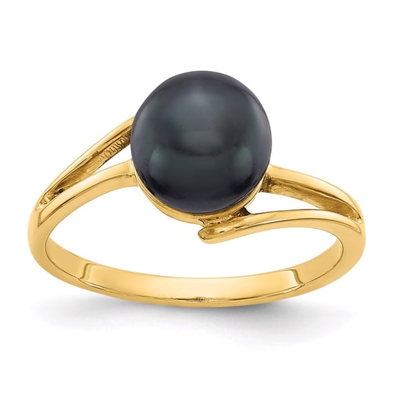 Solid 14k Yellow Gold 7.5mm Black Freshwater Cultured Pearl Ring Band Size 6