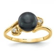 thumbnail image 1 of Solid 14k Yellow Gold 7mm Black Freshwater Cultured Pearl Diamond Ring Band Size 8.5 (.04 cttw.), 1 of 2