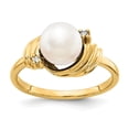 thumbnail image 1 of Solid 14k Yellow Gold 7mm Freshwater Cultured Pearl Diamond Ring Band Size 9 (.024 cttw.), 1 of 2