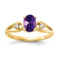thumbnail image 1 of Solid 14k Yellow Gold 7x5mm Oval Amethyst Purple February Gemstone Checker VS Diamond Engagement Ring Size 5 (.05 cttw.), 1 of 2