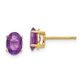 thumbnail image 1 of Solid 14k Yellow Gold 7x5mm Oval Amethyst Purple February Gemstone Studs Earrings - 8mm x 5mm, 1 of 4