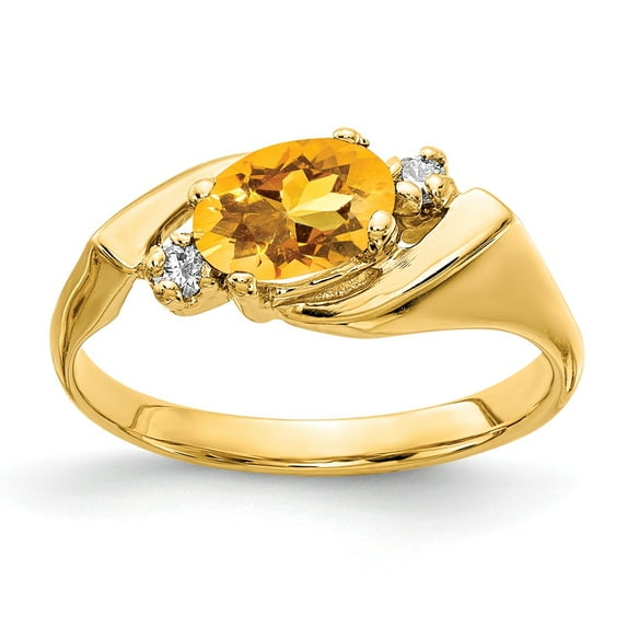 Solid 14k Yellow Gold 7x5mm Oval Citrine Yellow November Gemstone Checker Diamond Engagement Ring Size 5 (.056 cttw.)
