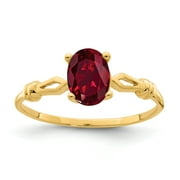 GOLDIA Solid 14k Yellow Gold 7x5mm Oval Created Simulated Ruby Ring