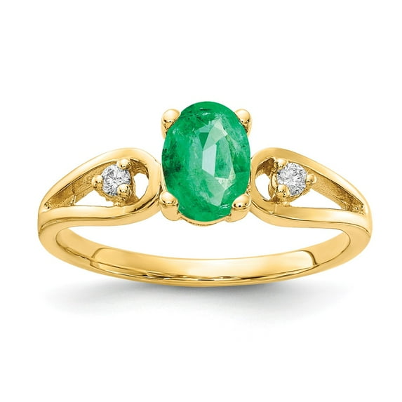 Solid 14k Yellow Gold 7x5mm Oval Emerald Green May Gemstone Diamond Engagement Ring Size 7 (.05 cttw.)