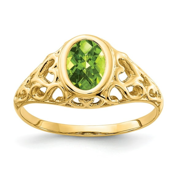 Solid 14k Yellow Gold 7x5mm Oval Peridot Green August Gemstone Checker Engagement Ring Size 8